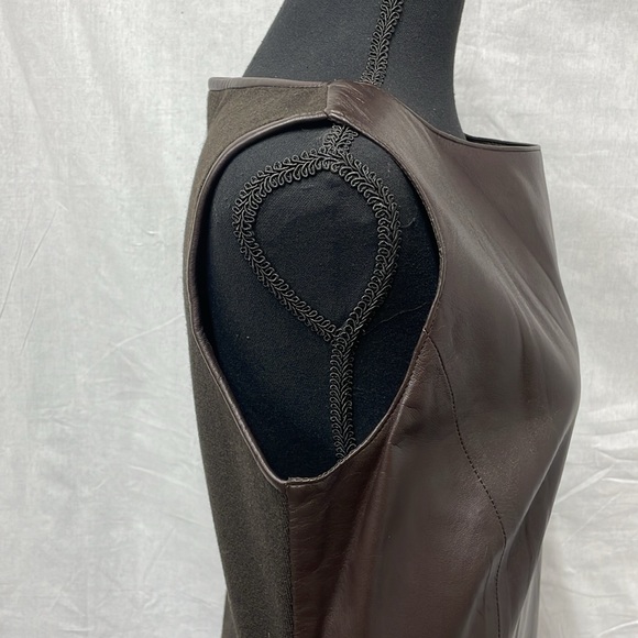 Lafayette 148 leather shell top with knit back in dark brown, size 12 - Picture 4 of 8